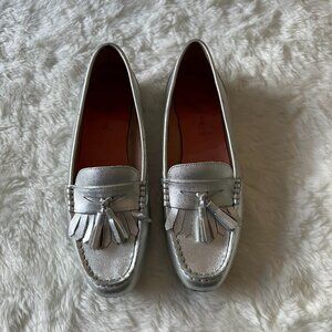 Bared footwear leather silver loafers